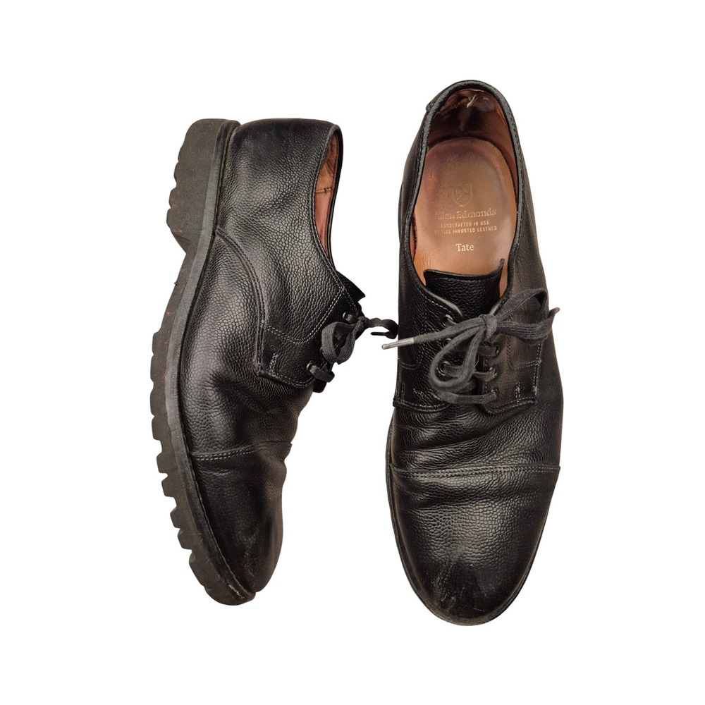 Allen Edmonds Tate Mens Black Pebbled Leather Cap Toe Derby Lug Sole Shoes 11 D